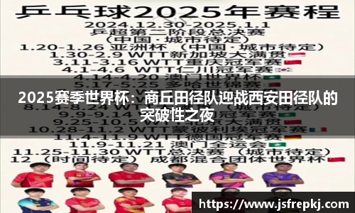 2025赛季世界杯：商丘田径队迎战西安田径队的突破性之夜
